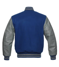 Royal Blue And Grey Varsity Jacket View 3