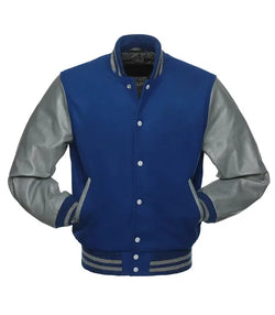 Royal Blue And Grey Varsity Jacket View 2