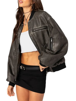 Vava Washed Leather Bomber Jacket View 2