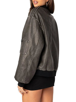 Vava Washed Leather Bomber Jacket View 3