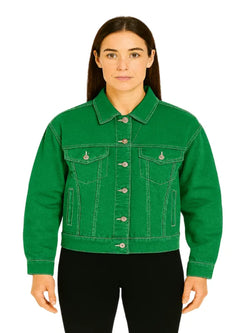 Women Green Jeans Denim Jacket View 1