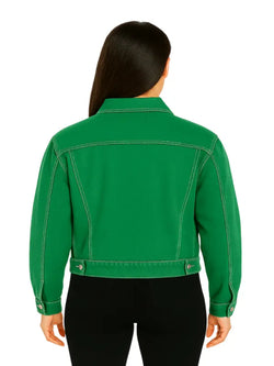 Women Green Jeans Denim Jacket View 2