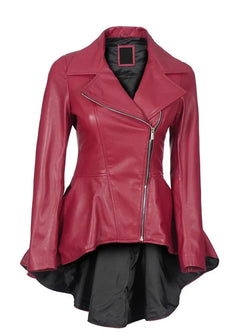 Womens Pink Peplum Leather Jacket View 1