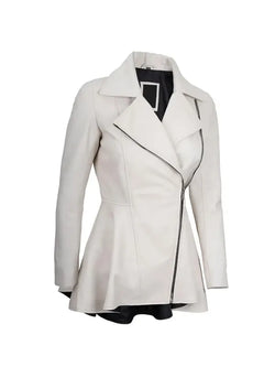 Womens White Peplum Leather Jacket View 2