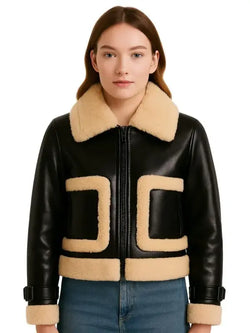 Women’s Black Bomber Leather Jacket View 1