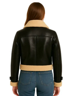 Women’s Black Bomber Leather Jacket View 2