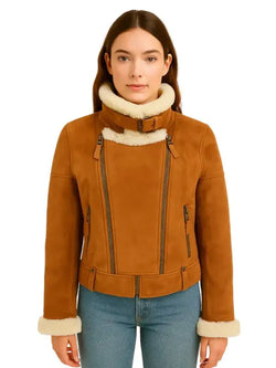 Women’s Genuine Sheepskin Shearling Leather Jacket View 1