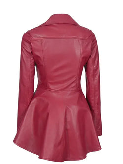 Womens Pink Peplum Leather Jacket View 3