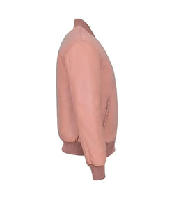 Baby Pink Leather Bomber Jacket View 3