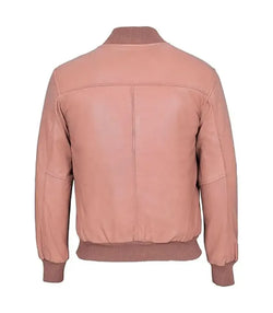 Baby Pink Leather Bomber Jacket View 2
