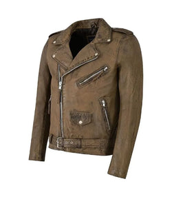 Bronze Brown Leather Biker Jacket View 3