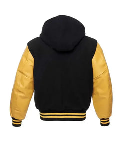 Black and Gold Hooded Varsity Jacket View 3