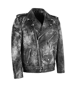 Two-Tone White and Black Leather Biker Jacket View 3