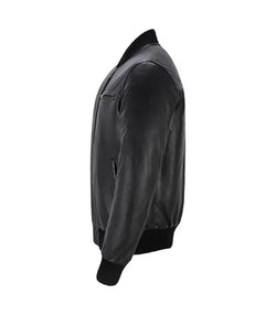 Mens Black Leather Bomber Jacket View 3