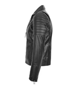 Black Dual-Zip Cross Leather Biker Jacket View 5