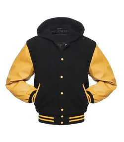 Black and Gold Hooded Varsity Jacket View 2