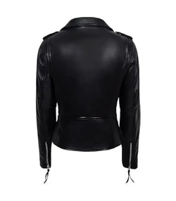 Black Leather Biker Jacket with Red Lining View 3