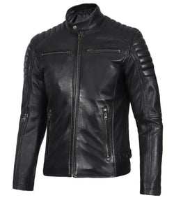 Mens Black Cafe Racer Leather Jacket View 3