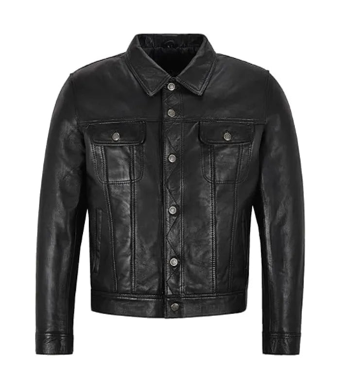 Black Leather Trucker Jacket