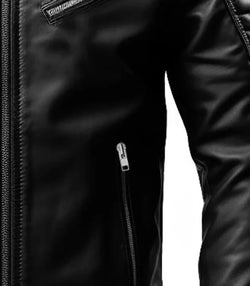 Black Slim Fit Leather Jacket View 4