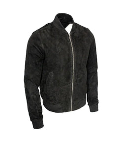 Vintage Black Suede Leather Bomber Jacket View 3
