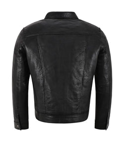 Black Leather Trucker Jacket View 2