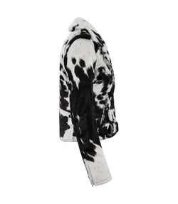 Black and White Cowhide Leather Biker Jacket View 4