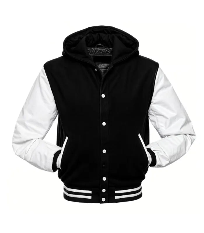 Black and White Hooded Varsity Jacket