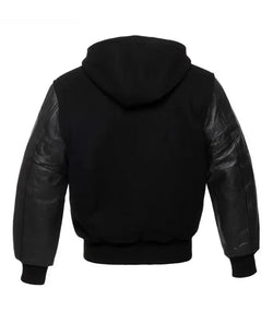 Black Hooded Varsity Jacket View 3