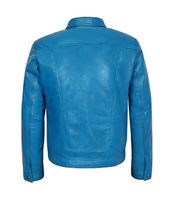 Blue Leather Trucker Jacket View 2
