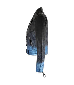 Starlight Blue Sparkle Leather Biker Jacket View 4