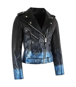 Starlight Blue Sparkle Leather Biker Jacket View 2