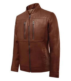 Brown Bomber Biker Leather Jacket View 4
