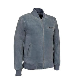 Grey Suede Leather Bomber Jacket View 3