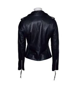 Womens Brando Black Leather Biker Jacket View 2