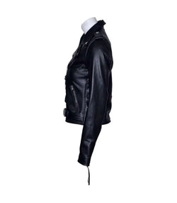 Womens Brando Black Leather Biker Jacket View 4