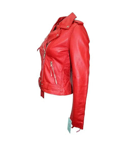 Womens Brando Red Leather Biker Jacket View 3