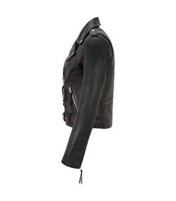 Bronze Black Leather Biker Jacket View 4