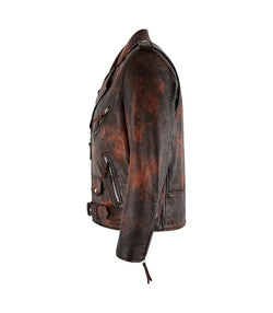 Rust Brown Leather Biker Jacket View 4