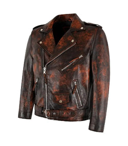 Rust Brown Leather Biker Jacket View 3