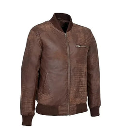 Mens Brown Leather Bomber Jacket View 3