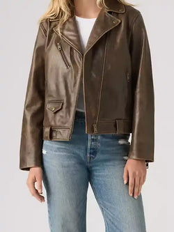 Brown Genuine Leather Moto Jacket View 2