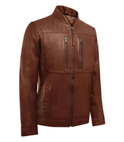 Brown Bomber Biker Leather Jacket View 3