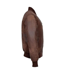 Mens Brown Leather Bomber Jacket View 4