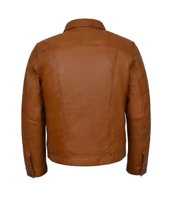 Brown Leather Trucker Jacket View 2