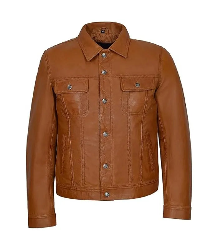 Brown Leather Trucker Jacket