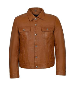 Brown Leather Trucker Jacket View 1