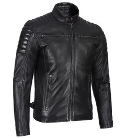 Mens Black Cafe Racer Leather Jacket View 4