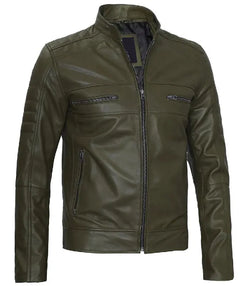 Mens Cafe Racer Green Leather Jacket View 4