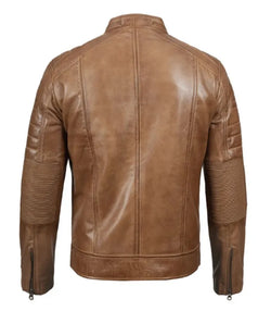 Tan Cafe Racer Leather Jacket View 3